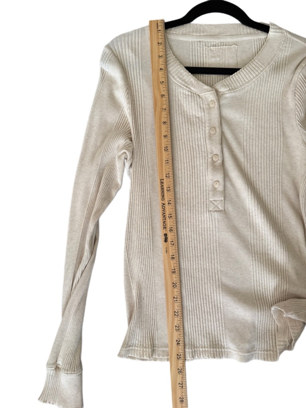 Y2K Aerie Cream Ribbed Henley Long Sleeve Top - Picture 4 of 6